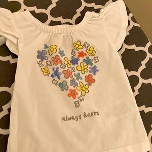 Carters White Tee Heart Flutter Sleeve Flowers